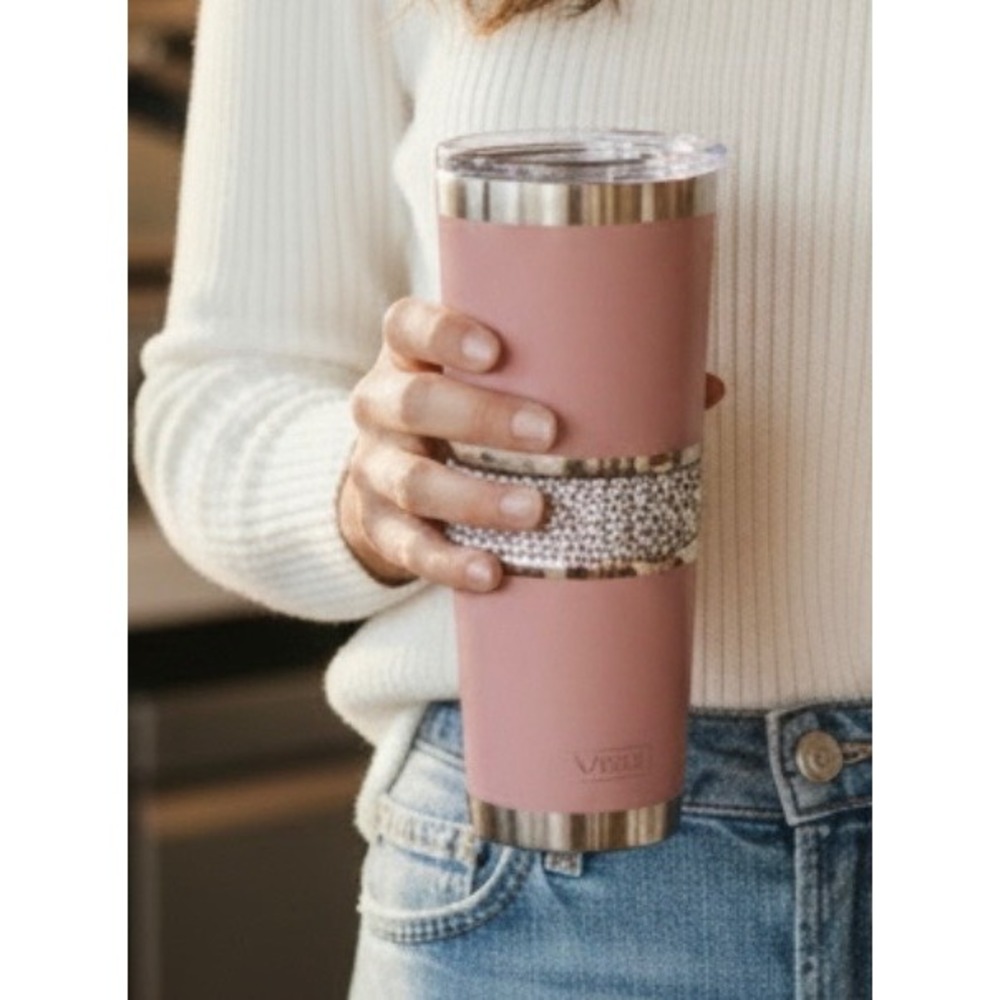 MyBevi Hollywood Tumbler Pink Stainless Steel Insulated Travel Mug Crystal Pearl